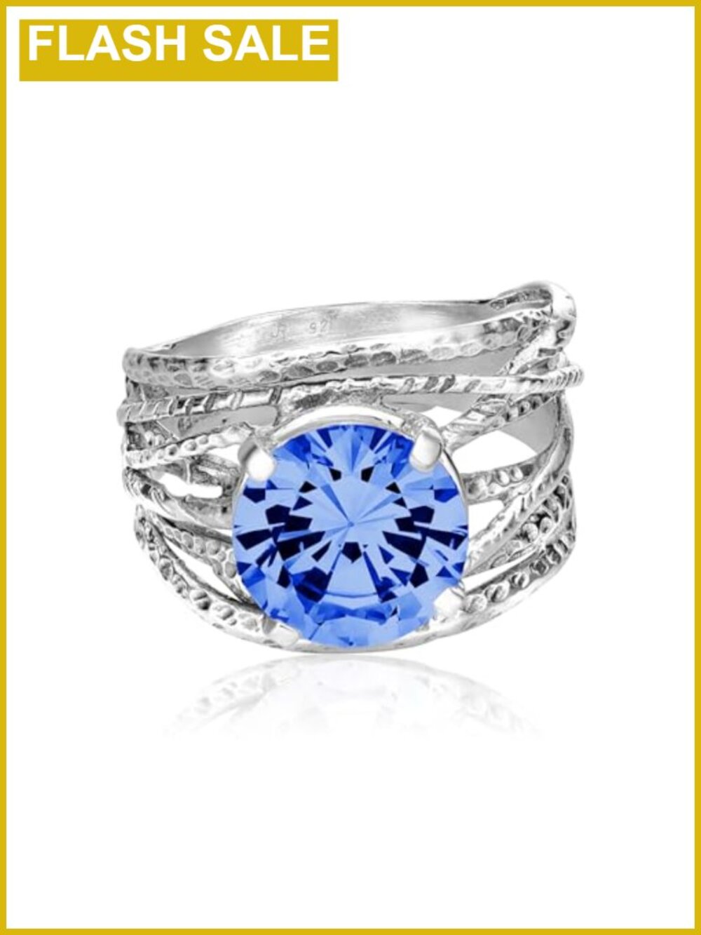 925 Sterling Silver Statement Ring Vintage Wrap Design Prong Set Cubic Zirconia